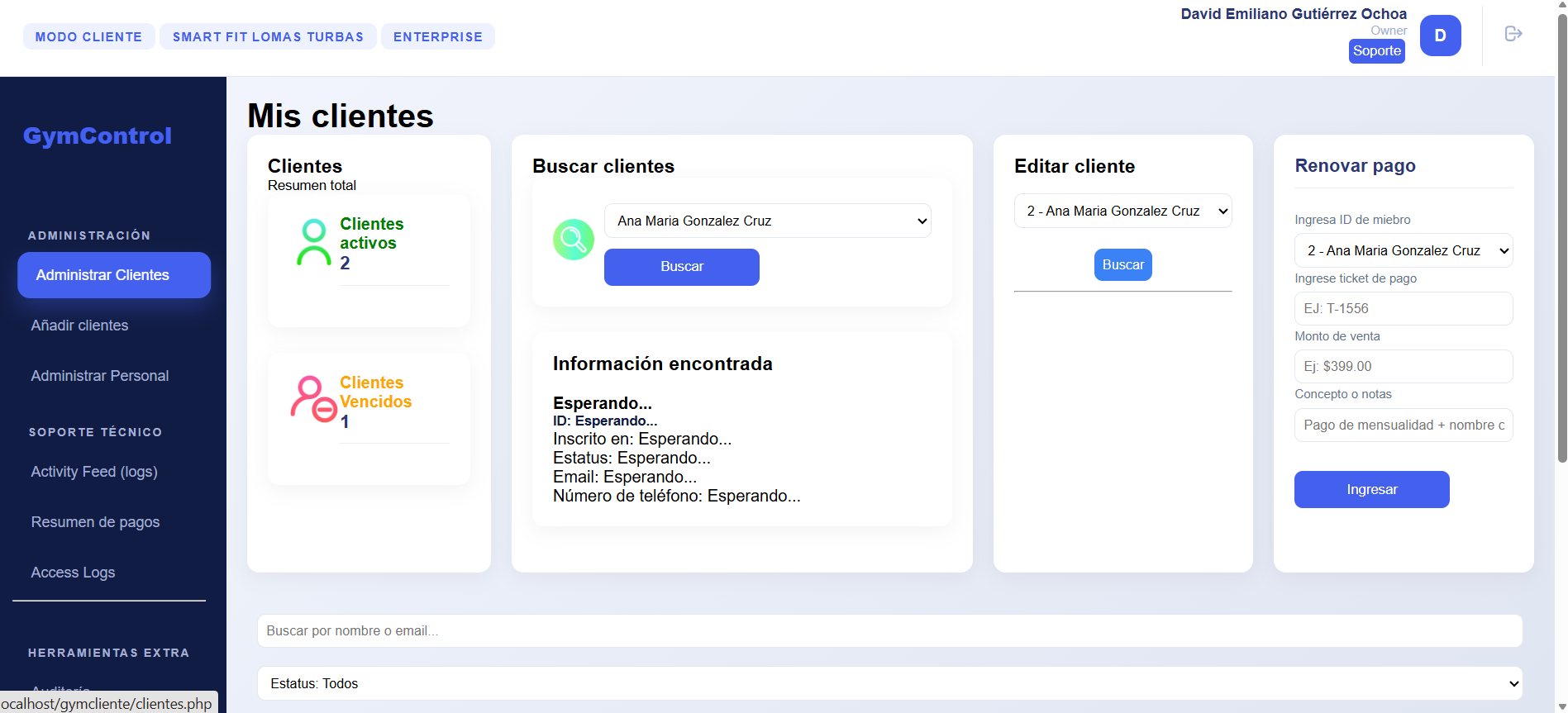 Panel de Clientes